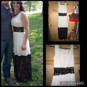 Elegant Black and White Lace Maxi Dress